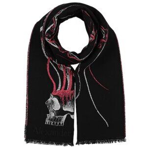 Alexander McQueen Wool Skull Large Scarf Black Red